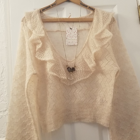 FREE PEOPLE Romantic Macaroon Boho Ruffle Neck Sweater - Picture 2 of 8
